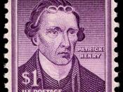 English: US Postage stamp, Patrick Henry, 1955 issue, $1, violet Česky: Americká poštovní známka s portrétem Patricka Henryho v hodnotě 1 dolaru, fialové barvy, vydána roku 1955
