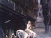 In the painting of Lady Godiva by Jules Joseph Lefebvre, the authentic historical person is fully submerged in the legend, presented in an anachronistic high mediaeval setting.