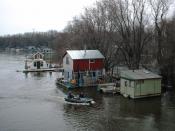 Community of boathouses on the Mississippi River in Winona, MN (2006)