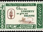 English: US Postage stamp, Credo issue of 1961, 4c, famous quote by Patrick Henry