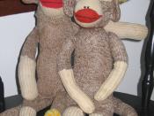 A pair of homemade sock monkeys.