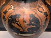 Achilles and Ajax playing a board game. Attic black-figure amphora, ca. 500 BC.