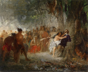 Pocahontas rettet das Leben des Captain John Smith, signiert J. F. Engel, öl auf Leinwand, 55 x 67 cm
