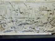 English: Roman half-relief with a quadriga race in the Circus Maximus, Rome (2-3rd century); Trinci Palace, Foligno, Italy