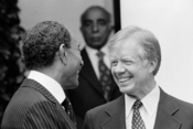 President Jimmy Carter welcomes Egyptian President Anwar Sadat at the White House, Washington, D.C.