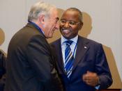 International Monetary Fund Managing Director Dominique Strauss-Kahn (L) and the Governor of the Central Bank of the Democratic Republic of Congo and Chairman of the G-24 Meeting (R) Jean-Claude Masangu Mulongo prior to the opening of the Group of 24 Mini