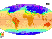 English: Animated global map of monthly long term mean surface air temperature (Mollweide projection).