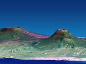 Depiction of the Nyiragongo and Nyamuragira volcanoes, based on data from the Shuttle Radar Topography Mission and Landsat. Vertical scale exaggerated (1.5x)