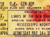 English: Scan of utilitarian ticket stub of a Lords Of The New Church performance at Mississippi Nights venue