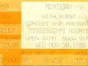 English: Scan of utilitarian ticket stub of Ministry performance at Mississippi Nights venue