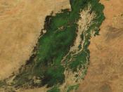 Niger River in Mali, 2001. Just south of the Sahara Desert in Africa, the Niger River creates a lush area of wetlands and lakes in an otherwise arid environment. In this true-color MODIS image from October 18, 2001, the Niger enters at left as a thin stri