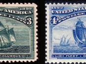 English: US Postage stamps: Columbian issues of 1893, 3c and 4c