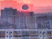 black square sun hypeЯReally eclipsed through layers of social housing blocks