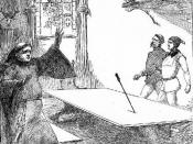 A crucial moment in the novel when Sir Oliver, Sir Daniel, and Dick Shelton are surprised by a black arrow in the Moat House refectory hall