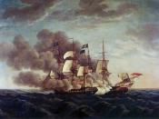 Painting of combat between USS Constitution and HMS Guerriere by Michel Felice Corne(1752-1845)