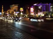 Las Vegas Strip at night with the Aladdin (now Planet Hollywood)