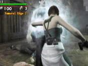 Jill using her taser counter-attack against a zombie enemy in Umbrella Chronicles