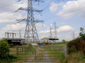 English: Electromagnetic radiation where? Not near my caravan. Farm buildings and caravan under the power cables.