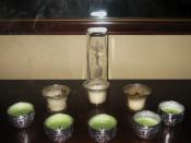 Votive candles at a homemade altar.