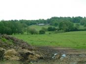 English: Bines Farm. Bines Farm from Bivelham Forge Farm looking over the River Rother