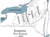 English: Iroquois Five-Nations map c.1650 Català: Mapa de les Cinc Nacions el 1650 Español: Mapa de las tribus iroquesas alrededor de 1650
