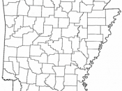 A map of Arkansas with county boundaries drawn