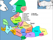Map of the districts of İzmir province in Turkey. Created by Rarelibra 17:23, 1 December 2006 (UTC) for public domain use, using MapInfo Professional v8.5 and various mapping resources. Edited by One Homo Sapiens Corrected text where İ,Ş,ı,ğ,or ş occurs i