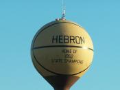 The Hebron water tower, painted to resemble a basketball