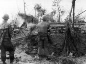 U.S. Marines move through the ruins of the hamlet of Dai Do after several days of intense fighting during the Tet Offensive
