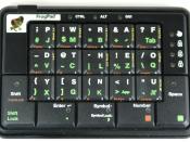 English: A Frogpad Keyboard. There is an error in the labels of this keyboard, with the A and R keys having the same labels at the bottom. The A key should have 