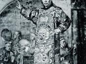 English: Chinese opera actor prepares for his entrance at the theatre