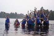 Campers and staff of Camp Becket of the Becket Chimney Corners YMCA enjoying Rudd Pond