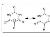 English: Chemdraw drawing of the barbiturate anion and its stabilisations Nederlands: Barbituraat-anion stabilisatie