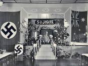 English: Adolf Hitler's 50th birthday party in Australia. Taken in a German Club, Adelaide. Deutsch: Feier anlässlich Adolf Hitlers 50. Geburtstag. Aufgenommen in einem deutschen Club und Adelaide in Australien