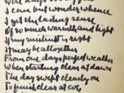 English: Handwritten version of 'Happiness makes up in height for what it lacks in length' by Robert Frost. Found inscribed in a Robert Frost book in the Special Collections Library at Duke University. Date of signature in the book predates formal release