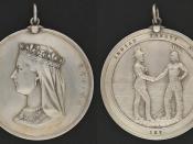 English: Both sides of a commemorative coin, Indian Chiefs Medal, presented to commemorate Treaty Numbers 3, 4, 5, 6, 7 of Queen Victoria.