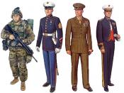Collage of United States Marine Corps uniforms, made from combining individuals from plates I, IV, V, and XIV of the USMC uniform plates series