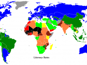World map of literacy, UNHD 2007/2008 report. Grey = no data.