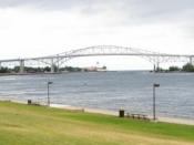 English: The Blue Water Bridge from the South along the St. Clair River (Port Huron, MI to Sarnia, ON)
