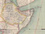 Part of a historic map of Africa, showing especially the Horn of Africa region in the middle. Made by Sir Edward Hertslet (1824-1902), published in London 1909.