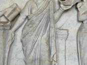 Thalia, muse of comedy, holding a comic mask. Detail from the “Muses Sarcophagus”, representing the nine Muses and their attributes. Marble, first half of the 2nd century AD, found by the Via Ostiense.