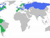 English: Locator map of the competing sides of the War of the Austrian Succession before outset of the war (1740). Blue: Great Britain, Habsburg Monarchy with more. Green: France, Prussia, Spain with more. (Partially based on Atlas of World History (2007)