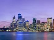 English: A panoramic view of the Sydney skyline as viewed across Sydney Harbour from Kirribilli. Taken by myself with a Canon 5D and 100mm f/2.8 lens. This is an exposure blended image. Français : Vue panoramique de Sydney depuis Kirribilli avec le bassin