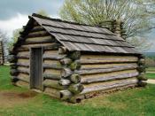 A replica of a cabin in which soldiers would have lived at Valley Forge (unknown date)