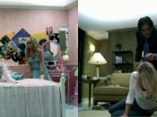 Two screenshots of the music video, in which we see Lohan and her sister Aliana at the latter's room, listening to their parents arguing and fighting in the living room of their home.