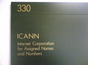 Plaque on the ICANN (Internet Corporation for Assigned Names and Numbers) head office, Del Rey, California, USA.