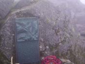 English: War Memorial Great Gable Summit The wreath commemorates Wilfred Owen the war poet, I presume whose death is given as 4.11.18. just a few days before the end of the war.
