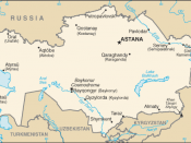 Map of Kazakhstan with Uzbekistan to the south