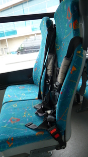 English: Part of the interior of Wightbus 5803 (HW54 DCU), a Dennis Dart SLF/Plaxton Pointer 2, while it waited on Stand F of Newport, Isle of Wight, bus station for the departure time of route 29. Route 29 was withdrawn with the 5 September 2010 timetabl