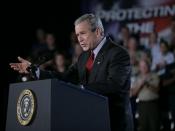 President George W. Bush addresses an audience Wednesday, July 20, 2005 at the Port of Baltimore in Baltimore, Md., encouraging the renewal of provisions of the Patriot Act.